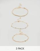 Asos Curve Pack Of 3 Disc And Ball Chain Bracelets - Gold