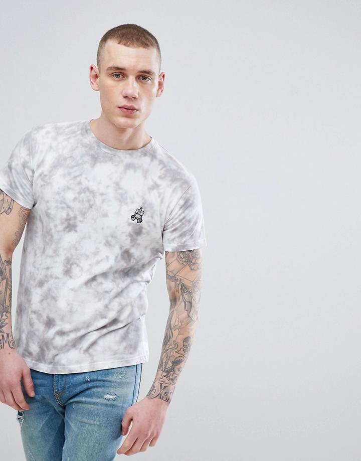 Brooklyn Supply Co Robot Embroiderd Tie Dye T-shirt - Gray