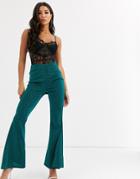 Rare London Glitter Flare Pants Two-piece-green