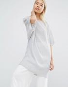Native Youth Oversized Longline Top In Crinkle Fabric - Gray