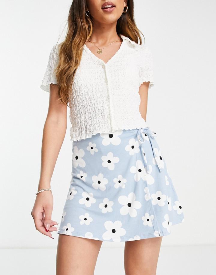 Asos Design Skort With Wrap Detail In Large Scale 60s Floral Print-multi