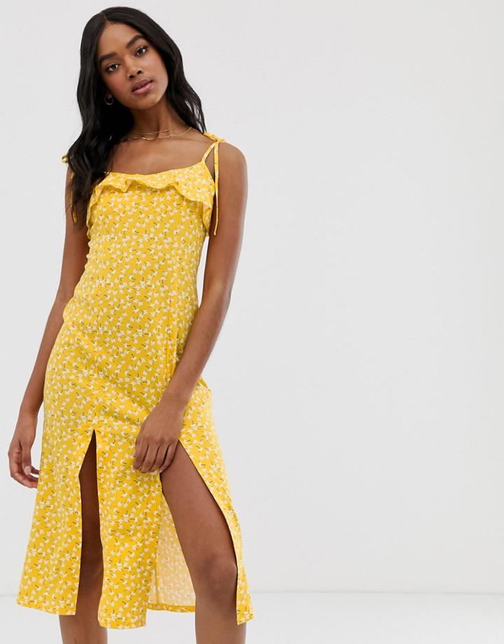 Asos Design Midi Sundress With Splits In Ditsy Print-multi