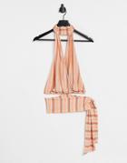 Asos Design Tie Neck Top In Stripe-multi