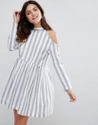 Asos Cold Shoulder Cotton Stripe Smock Dress - Multi