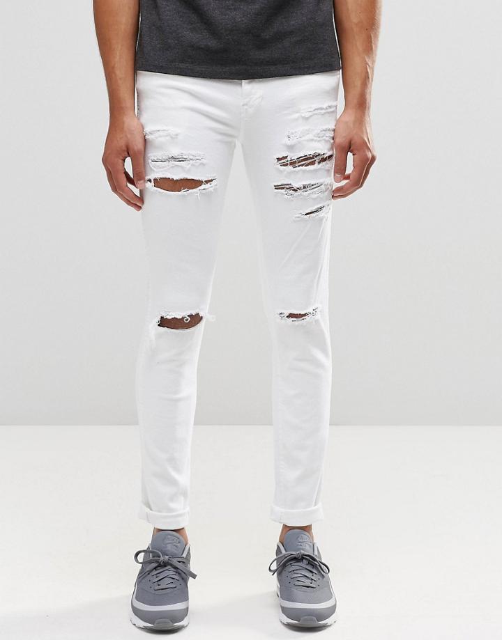 Dr Denim Snap Skinny Jeans White Ripped Knee And Thigh - White Ripped