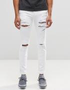 Dr Denim Snap Skinny Jeans White Ripped Knee And Thigh - White Ripped