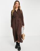 Jdy Tie Waist Midi Shirt Dress In Chocolate-brown