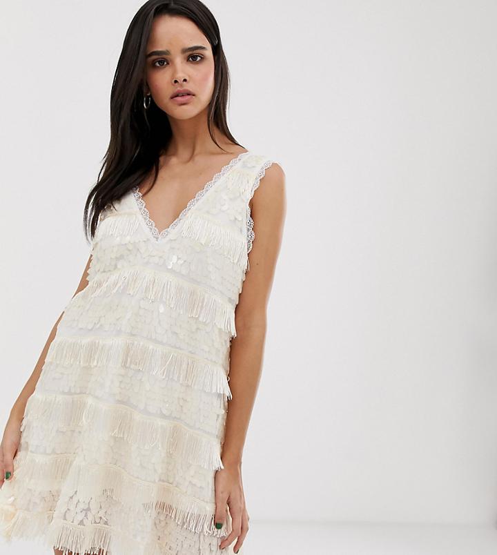 Dusty Daze Oversized Sequin Swing Dress With Tassles-cream