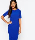 Vesper Midi Pencil Dress With V Neck And 3/4 Sleeve - Blue
