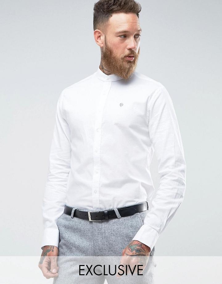 Noose & Monkey Skinny Grandad Collar Oxford Shirt - White