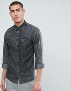 Only & Sons Denim Shirt In Slim Fit With Acid Wash - Gray