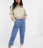 Pull & Bear Petite Elasticated Waist Mom Jean In Blue