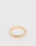 Asos Design Minimal Hammered Ring In Gold Tone - Gold