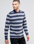 Fred Perry Polo Shirt With Stripe And Long Sleeves In Steel Marl - Gray