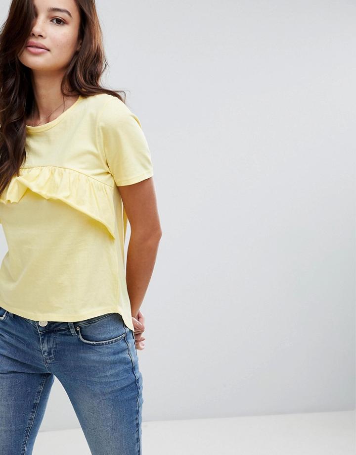 Brave Soul Maisy Frill Front T Shirt - Yellow