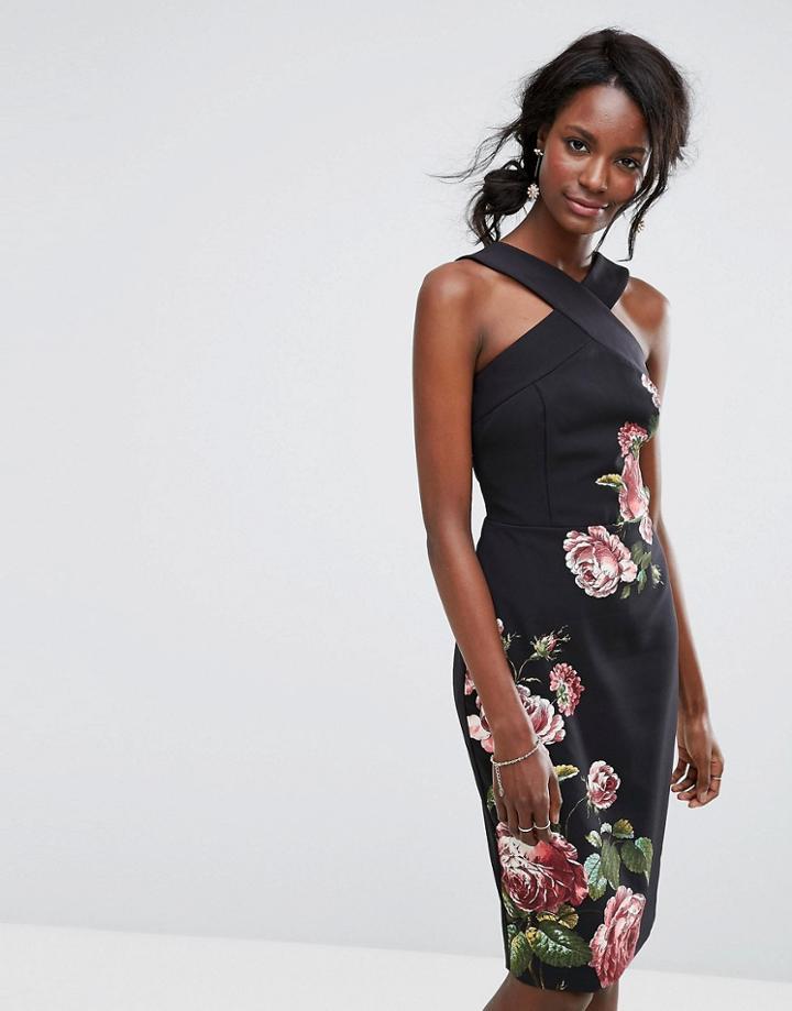 Oasis Royal Worcester Floral High Neck Pencil Dress - Multi