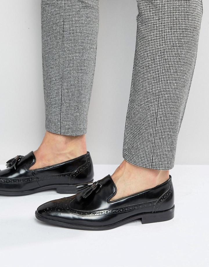 Asos Brogue Loafers In Black Leather With Tassel