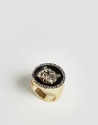 Asos Gold Sovereign Ring With Cheetah Design - Gold