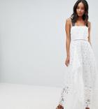 Asos Design Tall Premium Broderie Maxi Dress With Contrast Straps - White