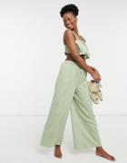 Fashion Union Exclusive High Waist Wide Leg Beach Pants In Grass Green