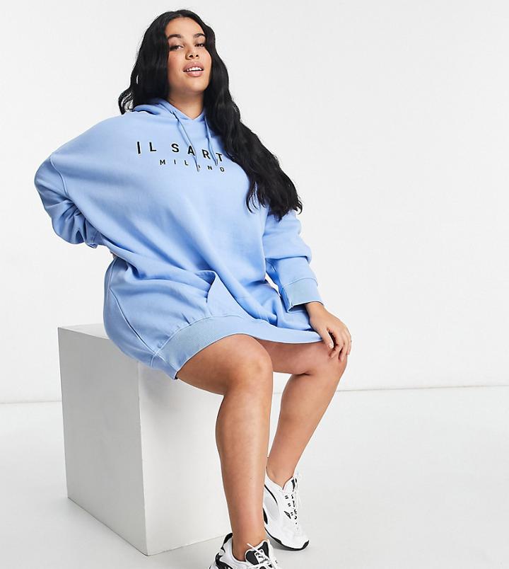 Il Sarto Curve Oversized Hoodie Dress In Blue-blues