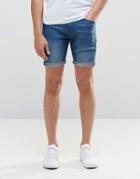 Asos Slim Denim Shorts In Blue - Bright Blue