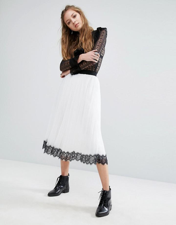 Navy London Tulle Skirt With Contrast Lace Hem - White