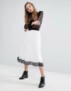 Navy London Tulle Skirt With Contrast Lace Hem - White