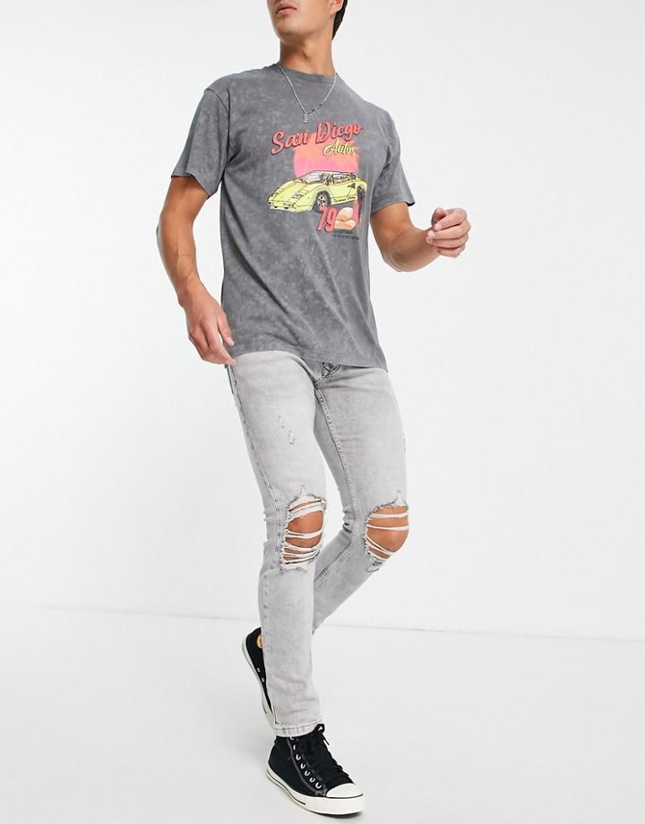 Topman Ripped Stretch Skinny Jeans In Ice Gray-grey