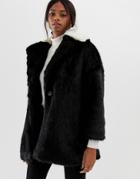 Helene Berman Coat With Contrast Faux Fur Collar - Black