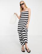 Only Strappy Maxi Dress In Black & White Stripe-multi