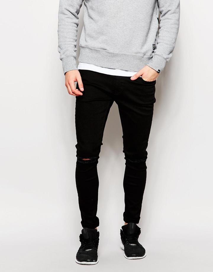 Hoxton Denim Skinny Jean Knee Slit - Black