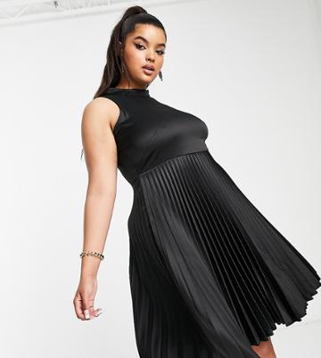 Closet London Plus High Neck Pleated Mini Dress In Black