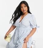 Vero Moda Curve Exclusive Tea Dress In Blue Spot Print-blues