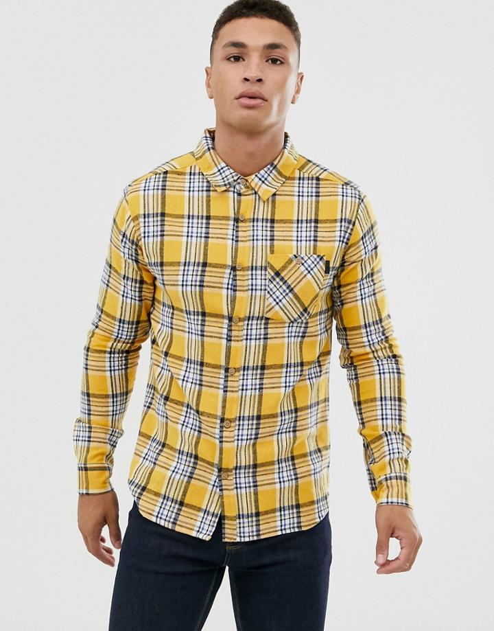 Soul Star Fitted Check Shirt With Pocket-yellow
