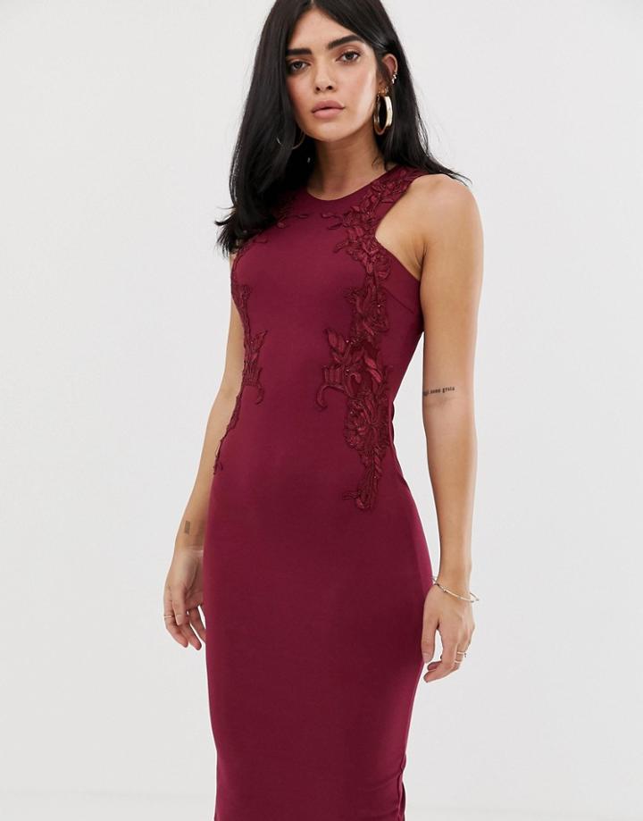 Ax Paris Lace Detail Midi Dress-purple