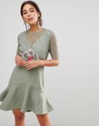 Keepsake Rosebud Embroiderey Mini Dress - Green