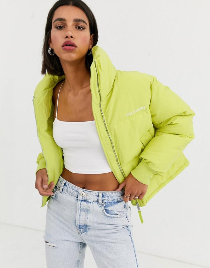 Bershka Puffer Jacket In Lime-green