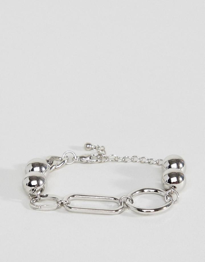 Asos Design Chain Bracelet With Oversized Link And Ball Detail In Silver - Silver