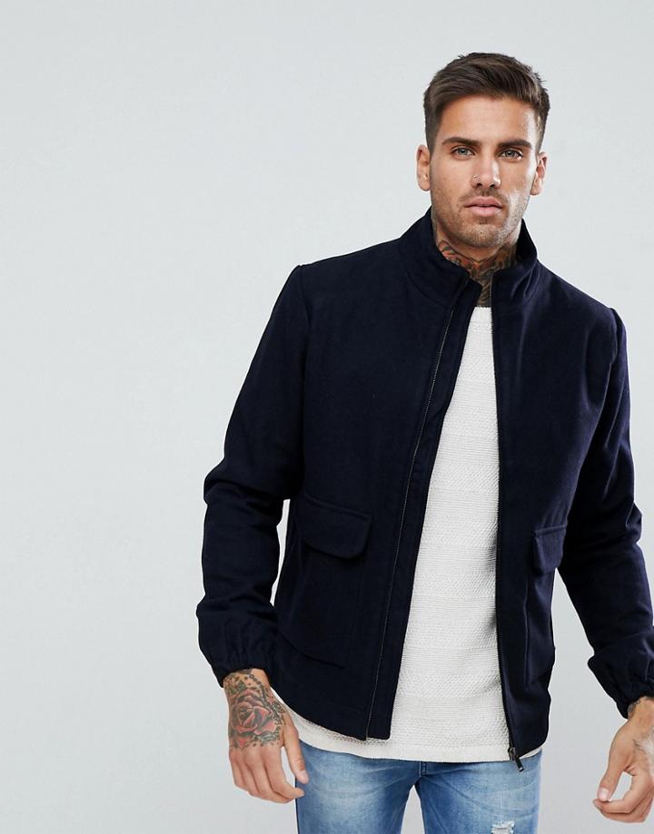 Bellfield Wool Blend Harrington Jacket - Navy