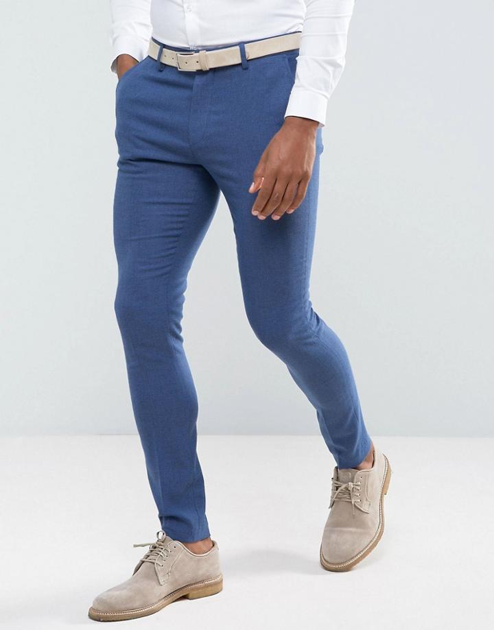 Asos Wedding Super Skinny Suit Pant In Bright Blue Micro Texture - Blue
