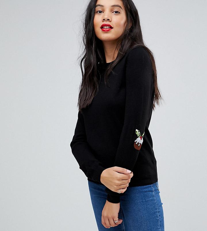 Asos Tall Holidays Sweater With Sequin Pudding Elbow Patches - Black
