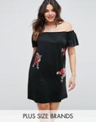 Club L Plus Bardot Dress With Embroidery - Black