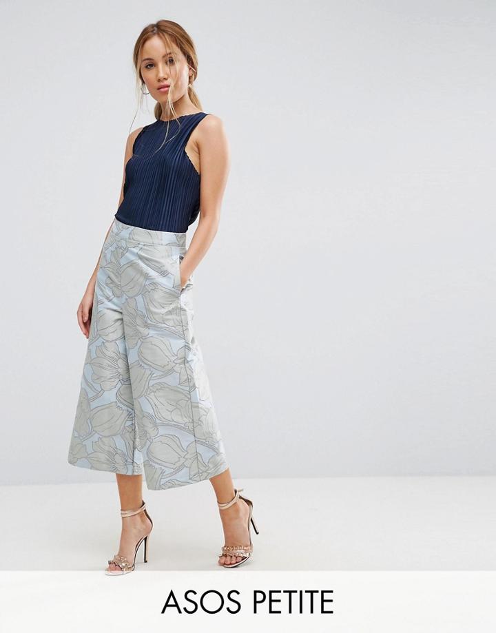 Asos Petite Tailored Large Bloom Jacquard Culottes - Multi