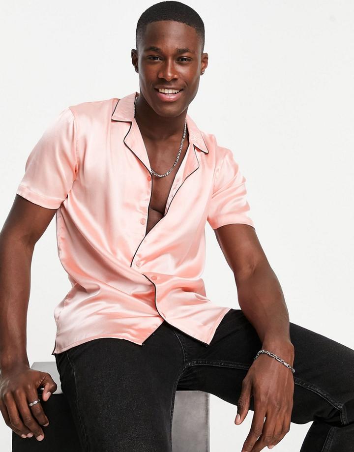Another Influence Satin Revere Collar Shirt In Light Pink