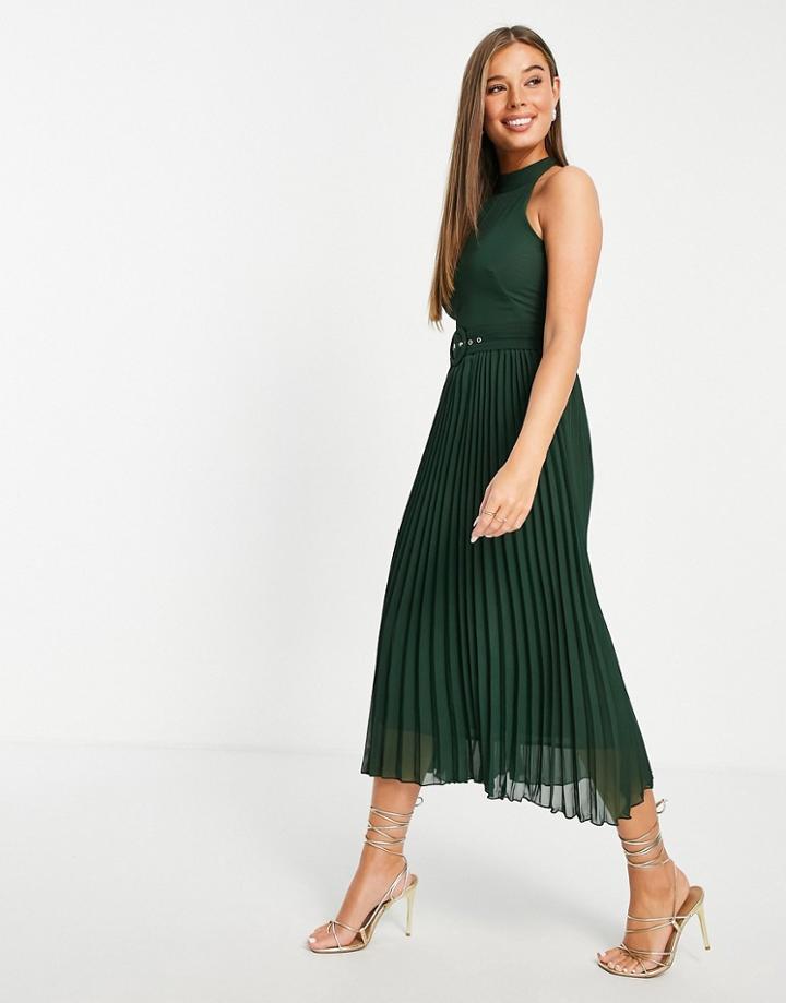 Style Cheat Pleated Midaxi Dress In Emerald Green