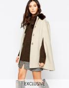 Helene Berman Cream Faux Fur Collar Cape - Pale Camel