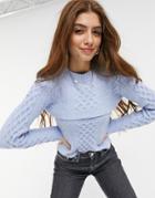 Topshop Cable Knit Sweater And Tank Set In Blue-blues