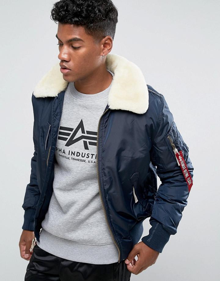 Alpha Industries Bomber Jacket Shearling Collar In Navy - Navy