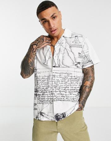 Asos Design Da Vinci Relaxed Revere Shirt In Linen Look-white